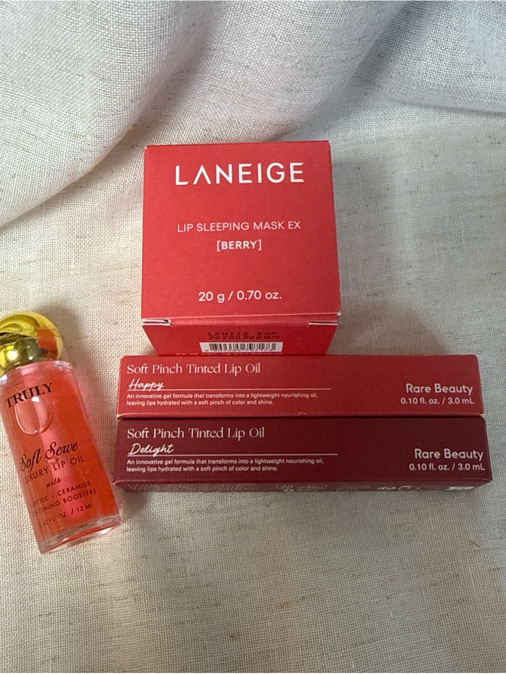 LANEIGE Lip Sleeping Mask EX and Rare Beauty Soft Pinch Tinted Lip Oils